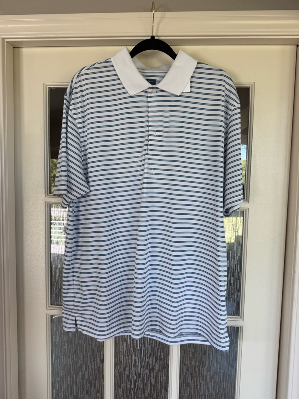 Jack Nicklaus Striped White and Blue Short-Sleeve Polo